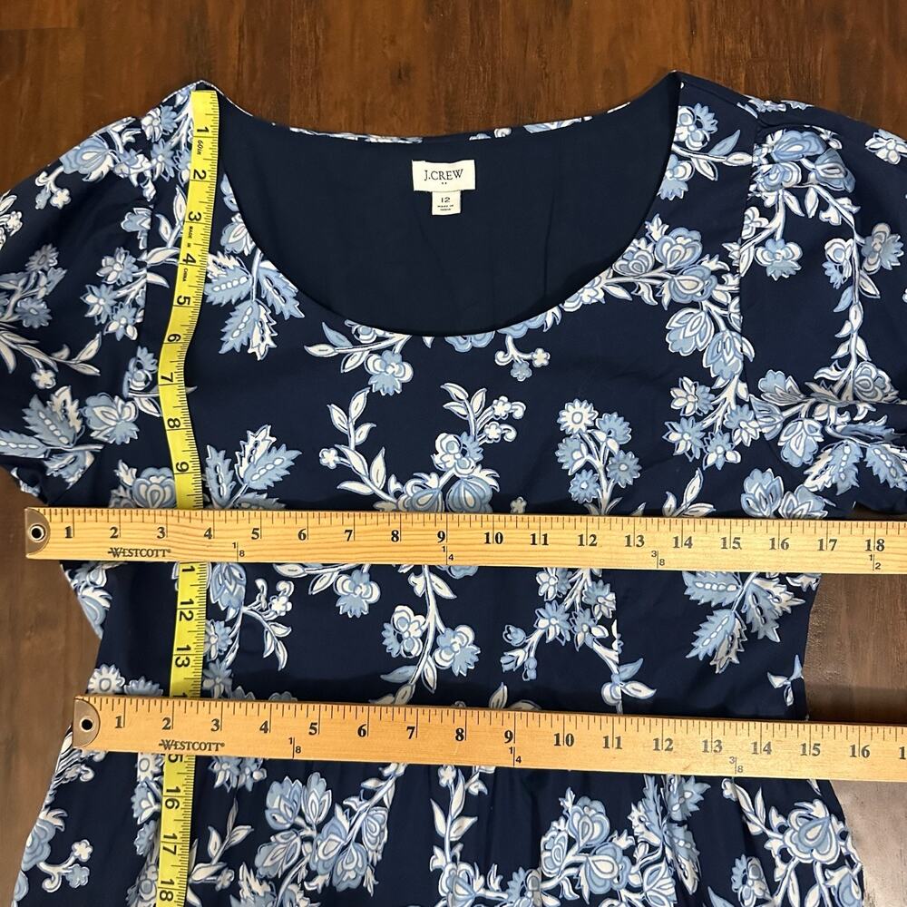 J.CREW Midi Dress Navy Blue Floral Tiered Puff Sleeve A-Line Boho - Picture 12 of 13